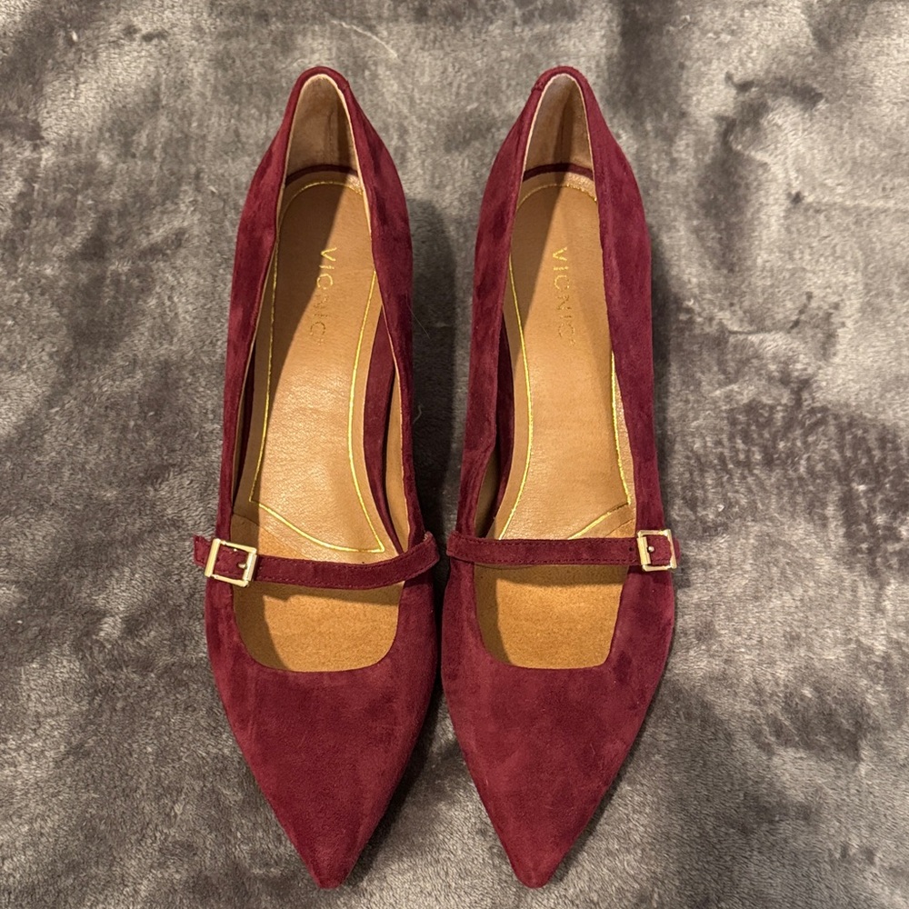 Vionic Burgundy Suede Kitten Heeled Pumps Minnie Size 9.5 - Picture 2 of 5